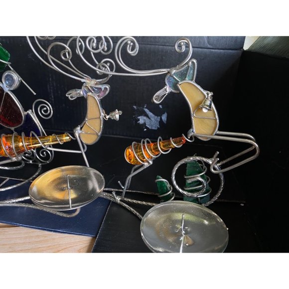 Holiday Home Accents Stained Glass Santa and Reindeer Candle Holder - Picture 9 of 10